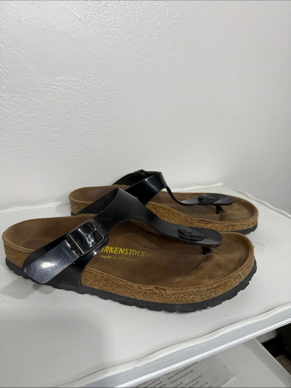 Birkenstock Gizeh Thong Sandals 38 Black Patent Leather